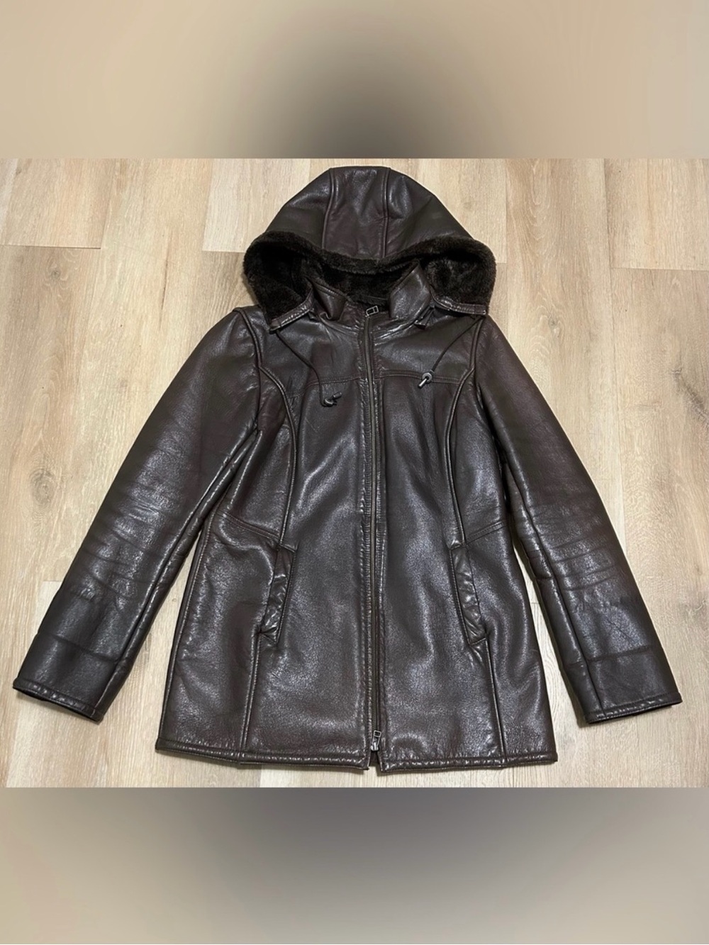 Danier Dark Brown Hooded Leather Jacket